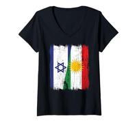Donna Israele Kurdistan Half Flag Israeli Kurdish Heritage Jersey Maglietta con Collo a V