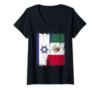 Donna Israele Messico Mezza Bandiera Israeliano Messicano Patrimonio Maglietta con Collo a V