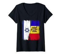 Donna Israele Moldavia Mezza Bandiera Israeliana Moldava Patrimonio Maglietta con Collo a V