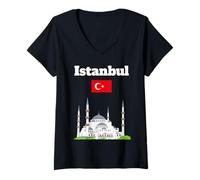Donna Istanbul Souvenir Moschea Blu Turchia vacanza bandiera turca Maglietta con Collo a V
