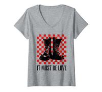 Donna It Must Be Love 2 Tone Ska Music Checkerboard Maglietta con Collo a V