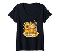 Donna It’s Fall Y’all Iced Coffee Pumpkin Spice Watercolor Maglietta con Collo a V