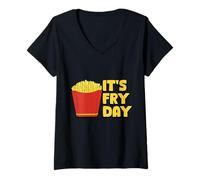 Donna It’s Fry Day Funny French Fries Design Maglietta con Collo a V
