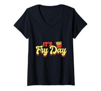 Donna It’s Fry Day Funny French Fries Design Maglietta con Collo a V