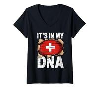 Donna It’s in My Dna Swiss Flag Heritage Switzerland Roots Pride Maglietta con Collo a V