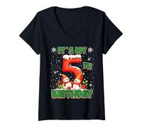 Donna It’s My 5th Birthday Christmas Snowman 5 Year Old Xmas Maglietta con Collo a V