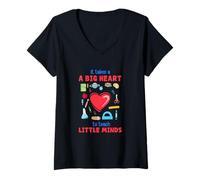Donna It Takes a Big Heart to Teach Little Minds - Regalo per Insegnante Maglietta con Collo a V
