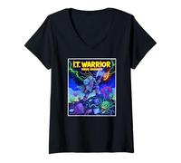 Donna IT Warrior PC Tech Hero Fumetti Stile Computer Gamers Maglietta con Collo a V