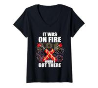 Donna It was on fire when i got there fuochi d'artificio pirotecnici Maglietta con Collo a V