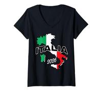 Donna Italia 2026 s Italy Map Flag s Italian Heritage s Travel Maglietta con Collo a V