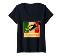 Donna Italia 2026 SLALOM Vintage Italia Flag 2026 Sport invernali Maglietta con Collo a V