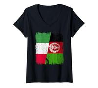 Donna Italia Afghanistan Mezza Bandiera Patrimonio Afghano Italiano Maglietta con Collo a V