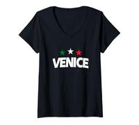 Donna Italia Città Venezia con Stelle nei Colori Italiani Maglietta con Collo a V