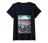 Donna Italia Firenze Arte Minimalista Maglietta con Collo a V