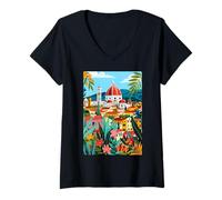 Donna Italia Firenze Arte Minimalista Maglietta con Collo a V