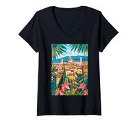 Donna Italia Firenze Arte Minimalista Maglietta con Collo a V