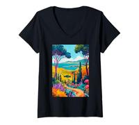 Donna Italia Maremma Arte Minimalista Maglietta con Collo a V