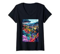 Donna Italia Maremma Arte Minimalista Maglietta con Collo a V