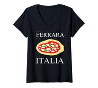 Donna Italia Pizza Ferrara Maglietta con Collo a V