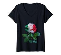 Donna Italia Rose Bandiera Italiana Maglietta con Collo a V