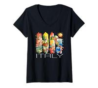 Donna Italia, Vacanze Italiane, Italia Lover Tee, Italia Mappa, Italiano Maglietta con Collo a V