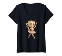 Donna Italian Brain Red AI Generated Character Ballerina Cappuccina Maglietta con Collo a V