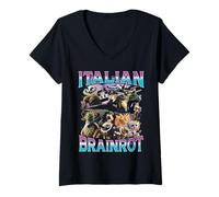 Donna Italian Brain Rot Italian Brainrot Funny Memes Bootleg Y2K Maglietta con Collo a V