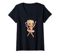 Donna Italian Brainrot AI-Generated Character Ballerina Cappuccina Maglietta con Collo a V
