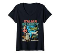 Donna Italian Brainrot Meme Funny Character Hand Drawn for Kids Maglietta con Collo a V