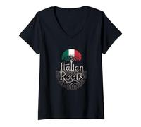 Donna Italian Roots - Bandiera Italia Colori Albero Genealogico Souvenir Maglietta con Collo a V