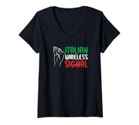 Donna Italian Wireless Signal Connessione A Internet Gesto Manuale Maglietta con Collo a V
