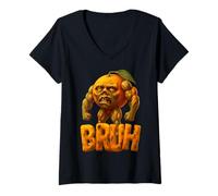 Donna Italiano Brainrot Halloween Rotten U DIN Dun Ma Zombie Maglietta con Collo a V