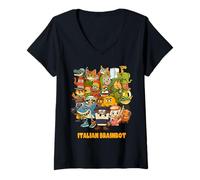 Donna Italiano Brainrot Meme Compilation 20 Personaggi Bambini Adolescenti Maglietta con Collo a V