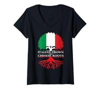 Donna Italiano coltivato con radici cinesi Maglietta con Collo a V