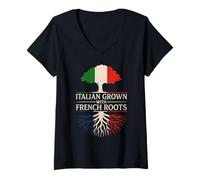 Donna Italiano Coltivato Con Radici Francesi Italia Francia Heritage Maglietta con Collo a V