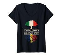 Donna Italiano Coltivato Con Radici Moldave Italia Moldova Heritage Maglietta con Collo a V