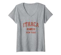 Donna Ithaca New York NY Vintage Sport Design Maglietta con Collo a V