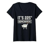Donna It's 225 Somewhere Funny BBQ Smoker Grill Quote Maglietta con Collo a V