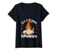 Donna Its 5 O Clock Somewhere Funny GNOME Quote for Bourbon Lover Maglietta con Collo a V