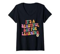 Donna Its A Beautiful Day for Learning Messaggio Motivazionale Maglietta con Collo a V