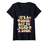 Donna It's A Good Day To Read A Book Men Women Kids Books Lovers Maglietta con Collo a V