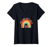 Donna It's a Good Day To Teach 3rd Rainbow Heart 70s Retro Boho Maglietta con Collo a V