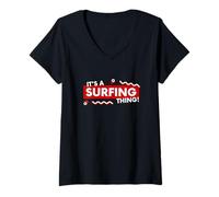 Donna It's a Surfing Thing Surf Board Retro Beach Ocean Surfers Maglietta con Collo a V