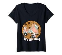Donna It's all Good Roller Skate Girasole Retro Graphic Maglietta con Collo a V