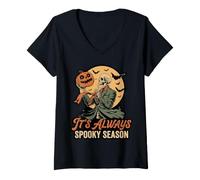 Donna It's Always Spooky Season Skeleton Jack O Lantern Graphic Maglietta con Collo a V