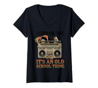 Donna It's an Old School Thing Retro Boombox e Vinile Maglietta con Collo a V