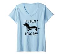 Donna Its Been a Long Day Dachshund Funny Doxie Mom Dachshund Mama Maglietta con Collo a V