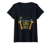 Donna It's Been A Long Day Giraffe Sleeping Bedtime Pigiama Night Maglietta con Collo a V