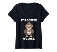 Donna It's Coffee O'Clock Maglietta con Collo a V
