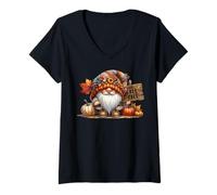 Donna Its Fall YALL Autumn GNOME Stuff Falling Leaves And Pumpkin Maglietta con Collo a V